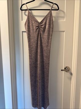 David Lerner Heather Mauve Ruched Spaghetti Strap Maxi Dress